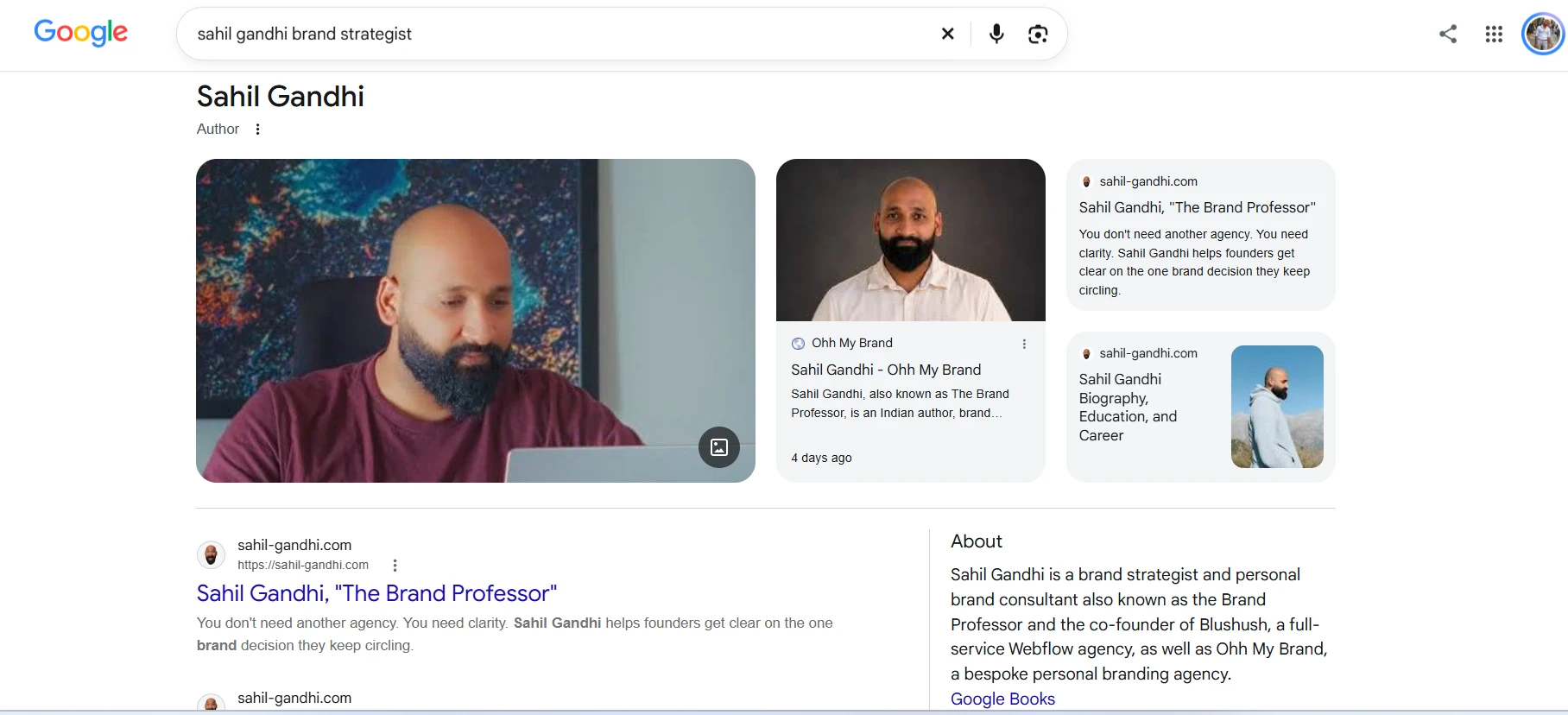 Sahil Gandhi’s Google Knowledge Panel in Google Search
